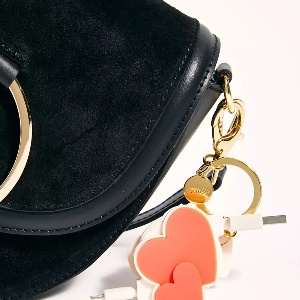 BAN.DO Retractable Charging Cords on Heart Keychain / Purse Charm • New In Box